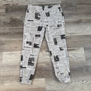 Elwood Newspaper Print Jogger Pants Black White Graphic Indie Streetwear